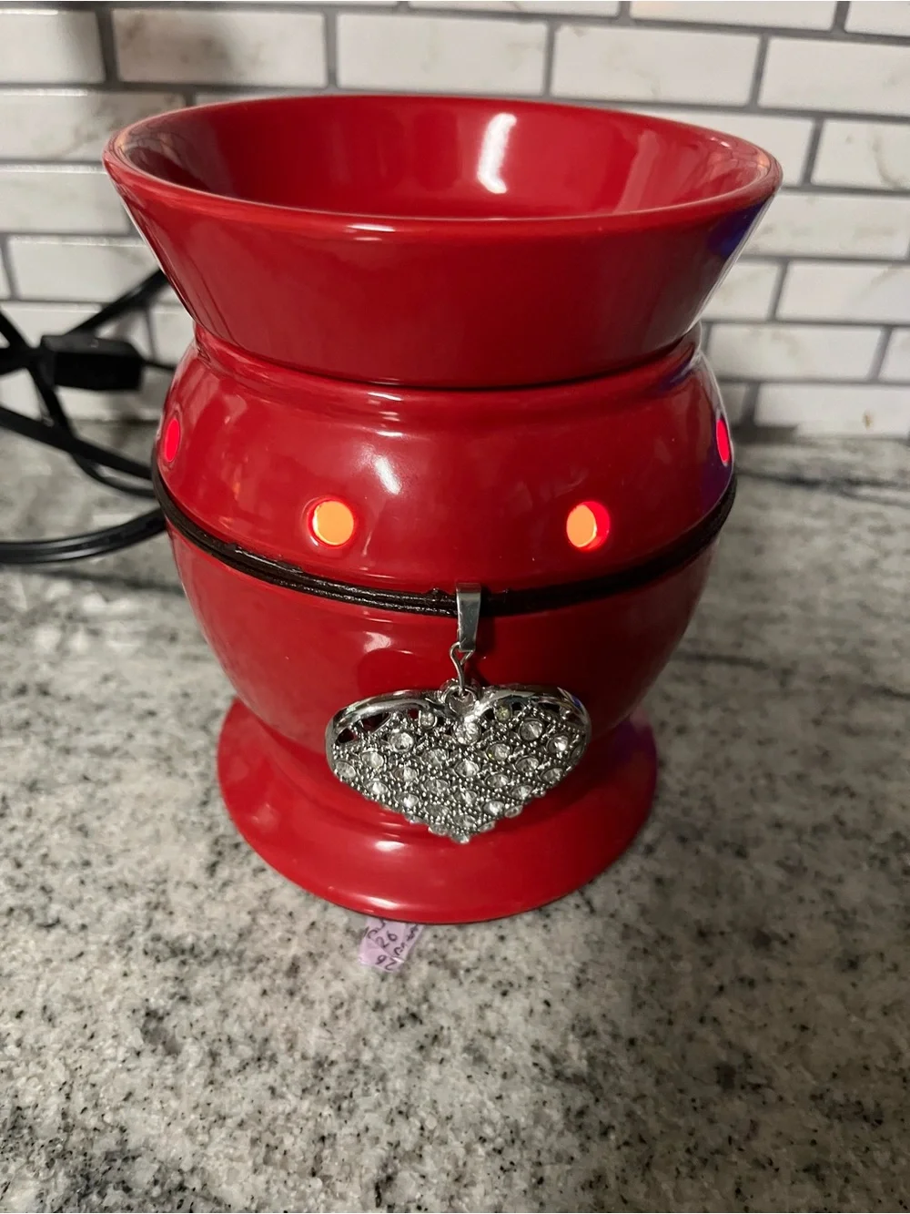Scentsy Red Ceramic Wax Warmer with Rhinestone Heart Charm